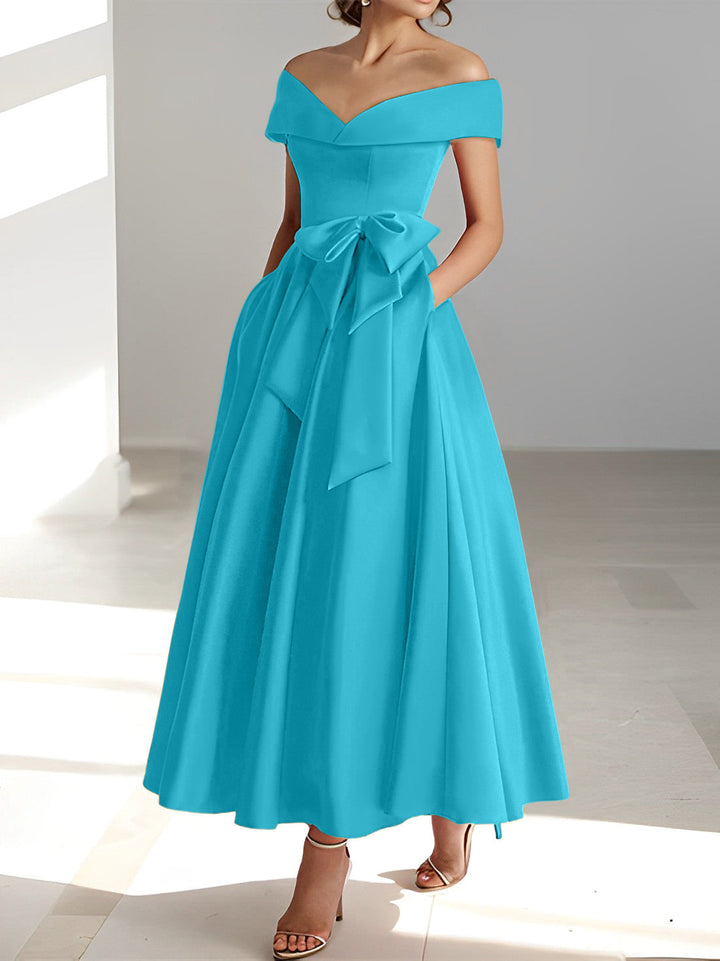Robe de Mère de la Mariée A-Line/Princess à Épaules Dénudées Sans Manches et Longueur Cheville avec Poches