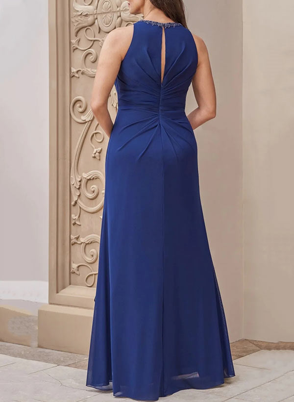 Robe de Mère de la Mariée Coupe A-Line/Princess, Col Rond, Sans Manches, Longueur Au Sol, avec Ceinture