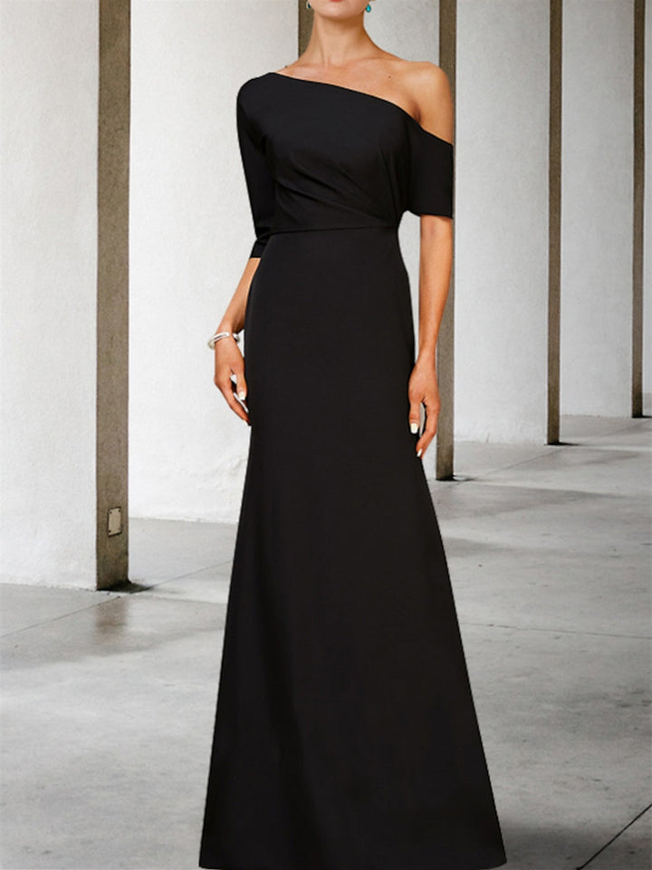 Robe de Mère de la Mariée Coupe A-Line/Princess, Asymétrique, Manches 3/4, Longueur Au Sol