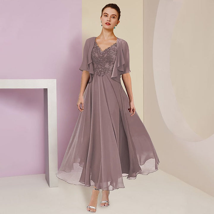 Robes de Mère de la Mariée à Manches Courtes de Forme A/Princesse