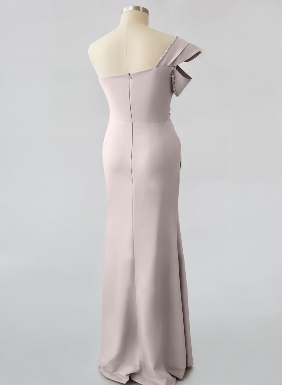 Robe de Mère de la Mariée Sirène/Trompette à Une Épaule Sans Manches et Longueur Au Sol