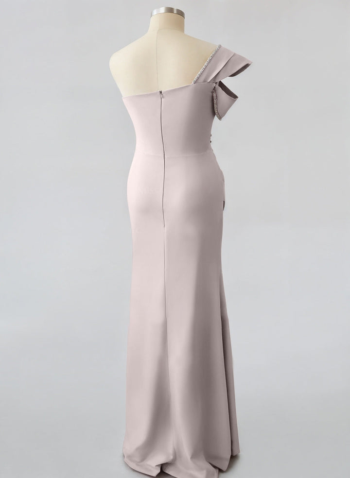 Robe de Mère de la Mariée Sirène/Trompette à Une Épaule Sans Manches et Longueur Au Sol