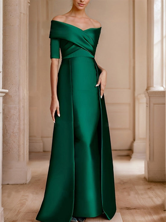 Robe de Mère de la Mariée Coupe A-Line/Princesse, Épaules Dénudées, Manches Mi-Longues, Longueur Au Sol