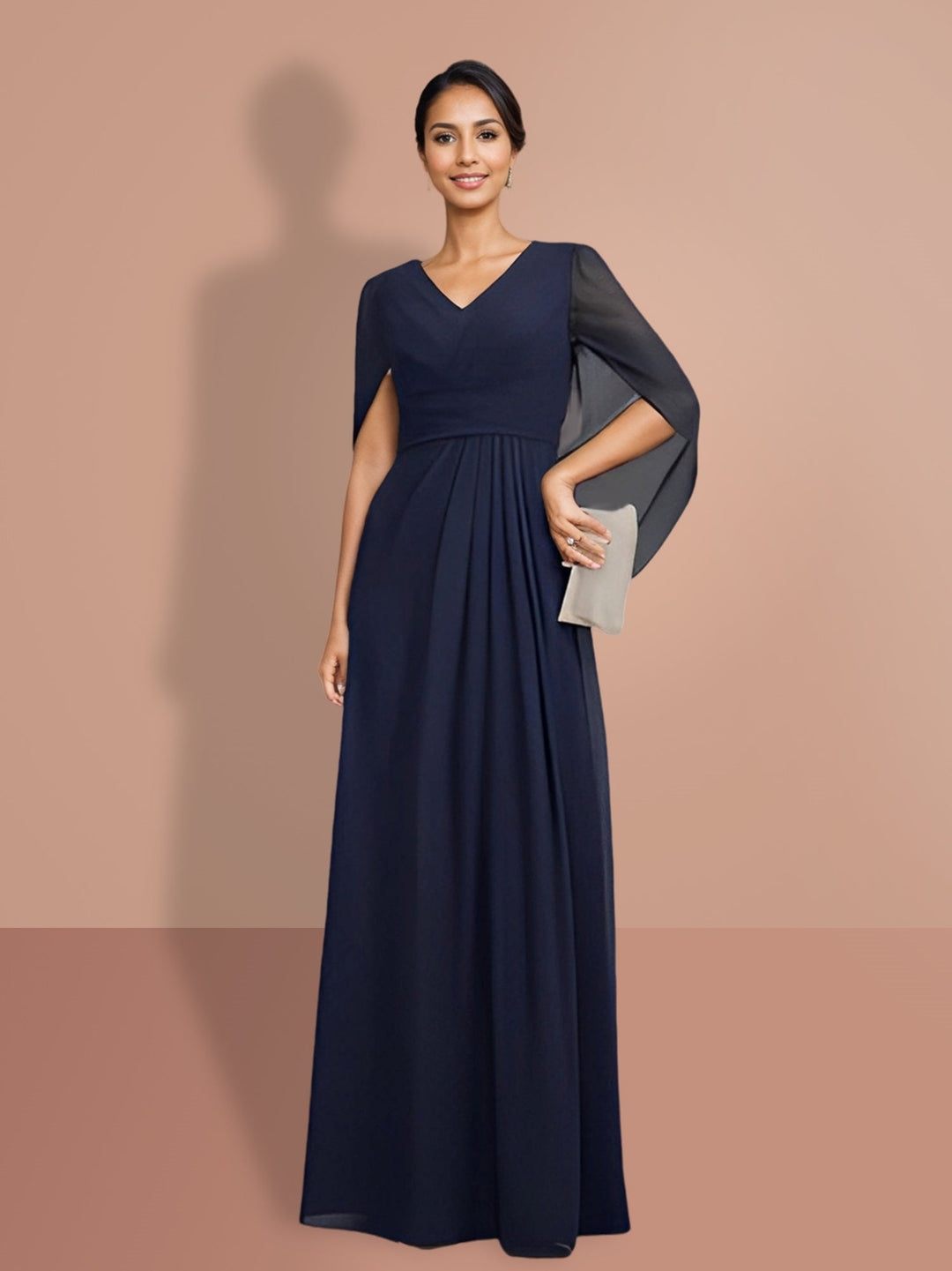 Robes de Mère de la Mariée A-Line/Princess à Demi-Manches et Col en V
