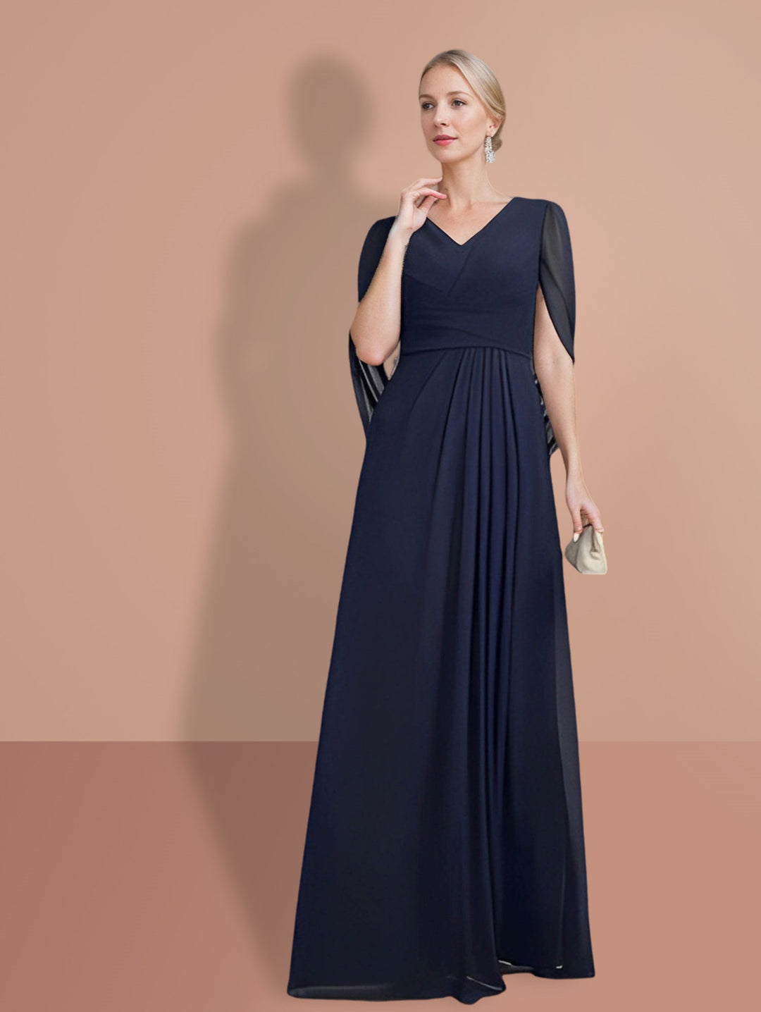 Robes de Mère de la Mariée A-Line/Princess à Demi-Manches et Col en V