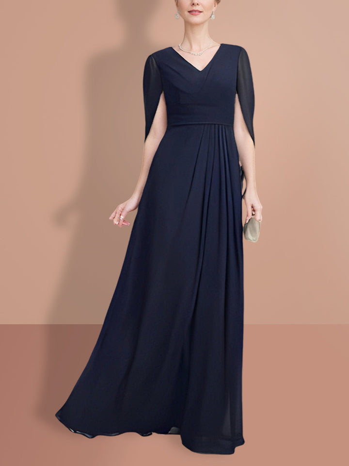 Robes de Mère de la Mariée A-Line/Princess à Demi-Manches et Col en V