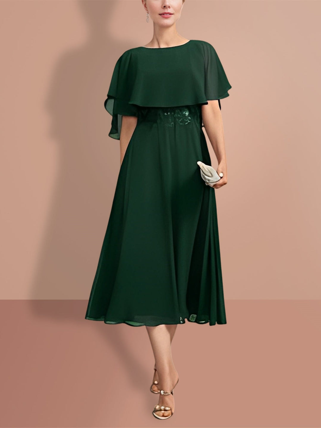 Robes de Mère de la Mariée Coupe A-Line/Princess à Manches Courtes et Col Bijou