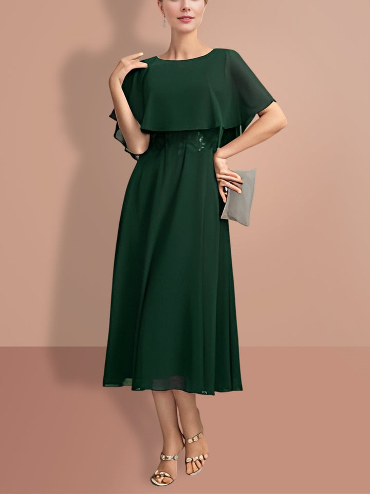 Robes de Mère de la Mariée Coupe A-Line/Princess à Manches Courtes et Col Bijou