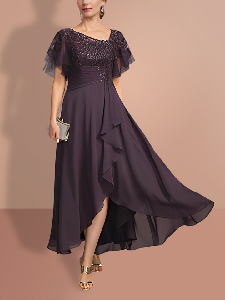 Robes de Mère de la Mariée Asymétriques à Manches Courtes de Forme A-Line/Princess