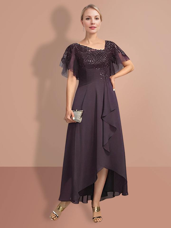 Robes de Mère de la Mariée Asymétriques à Manches Courtes de Forme A-Line/Princess