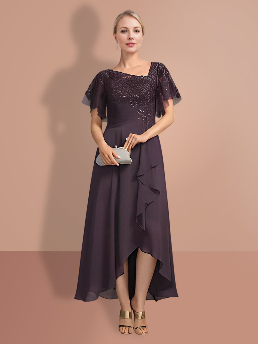 Robes de Mère de la Mariée Asymétriques à Manches Courtes de Forme A-Line/Princess