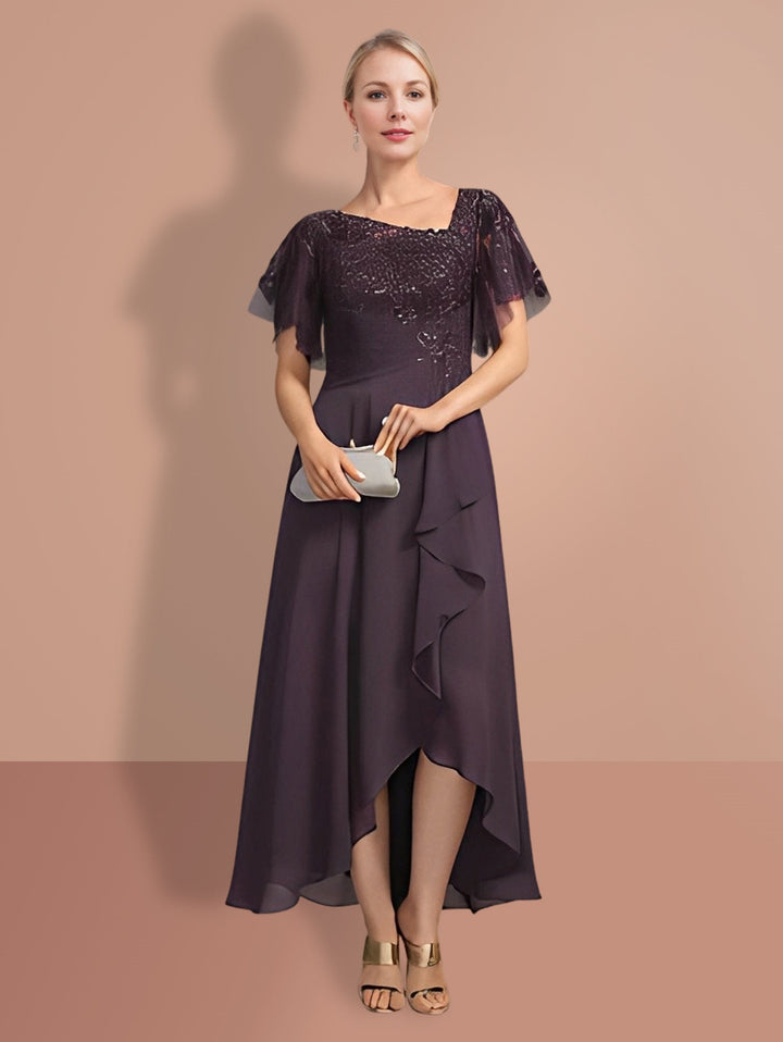 Robes de Mère de la Mariée Asymétriques à Manches Courtes de Forme A-Line/Princess