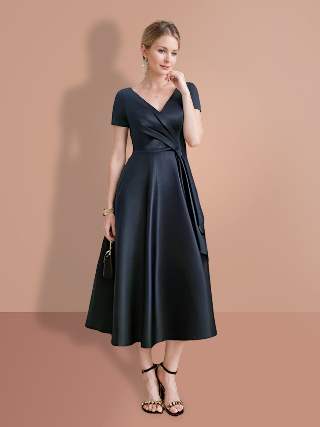 Robes de Mère de la Mariée A-Line/Princess à Manches Courtes et Col en V