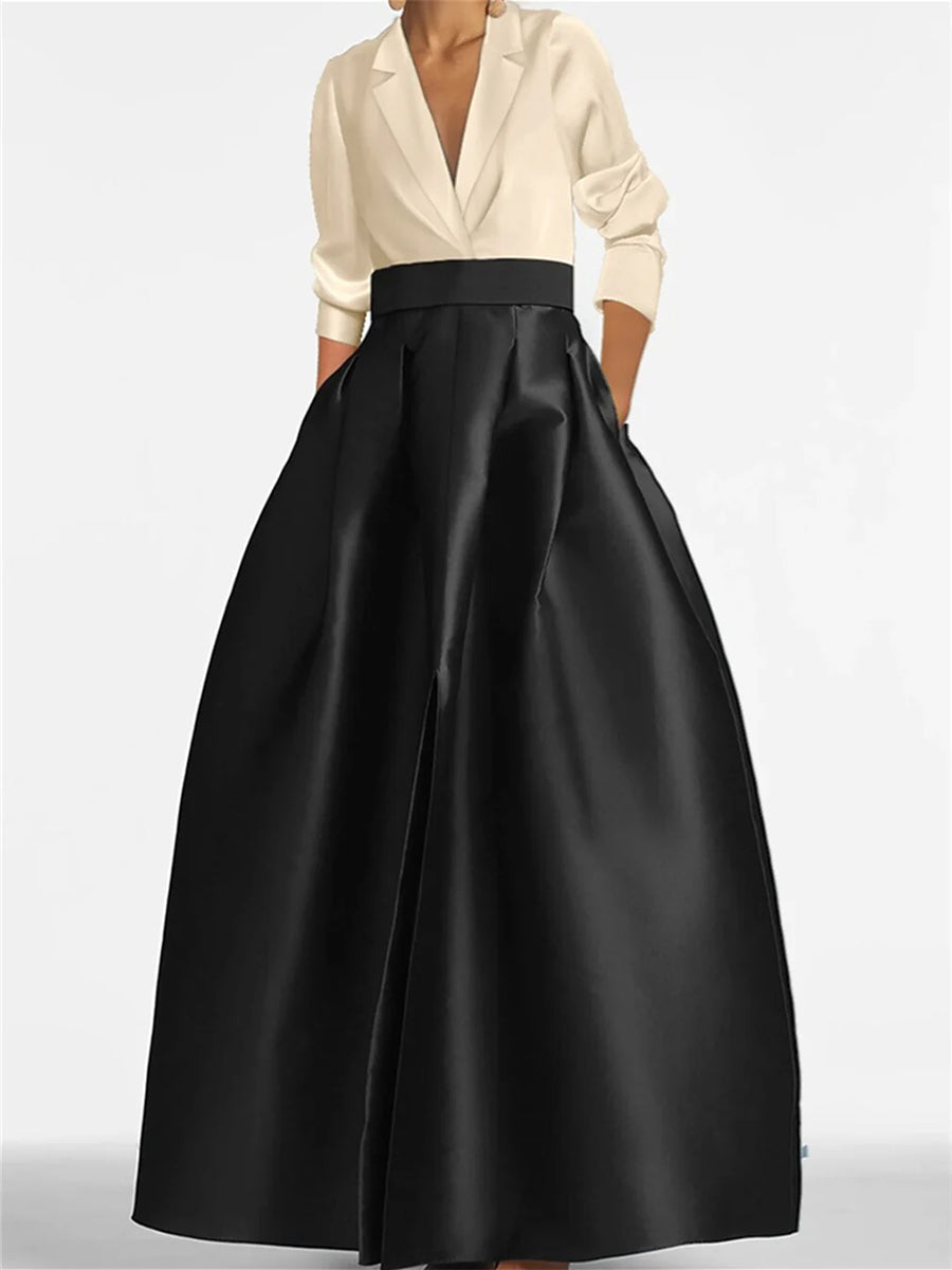 Robe de Mère de la Mariée Coupe A-Line/Princess à Col en V et Manches Longues avec Poches