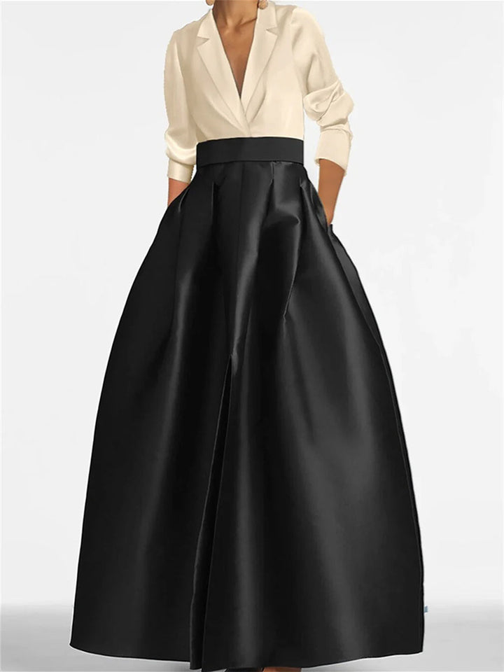 Robe de Mère de la Mariée Coupe A-Line/Princess à Col en V et Manches Longues avec Poches