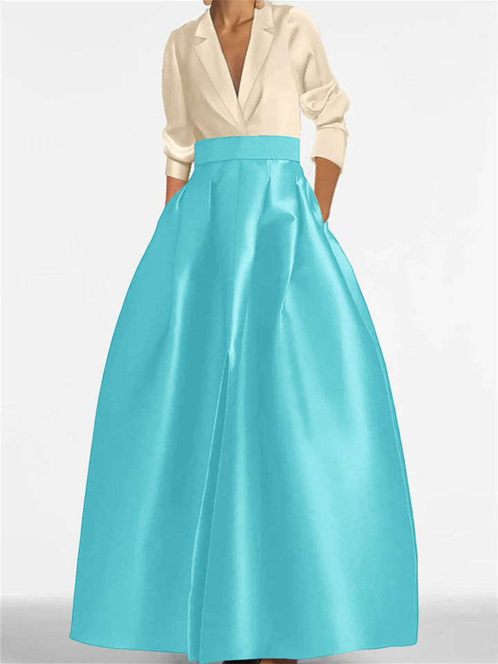 Robe de Mère de la Mariée Coupe A-Line/Princess à Col en V et Manches Longues avec Poches