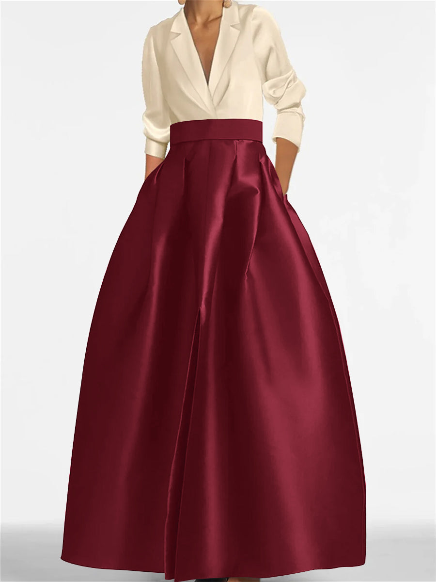 Robe de Mère de la Mariée Coupe A-Line/Princess à Col en V et Manches Longues avec Poches