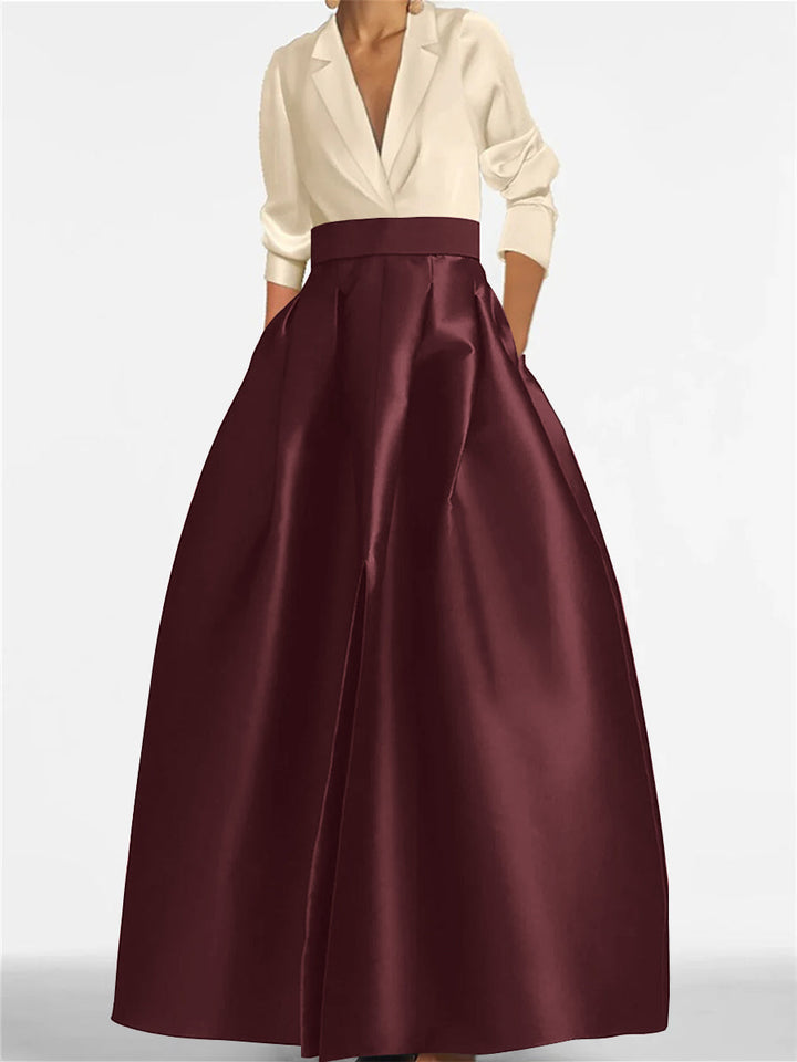 Robe de Mère de la Mariée Coupe A-Line/Princess à Col en V et Manches Longues avec Poches