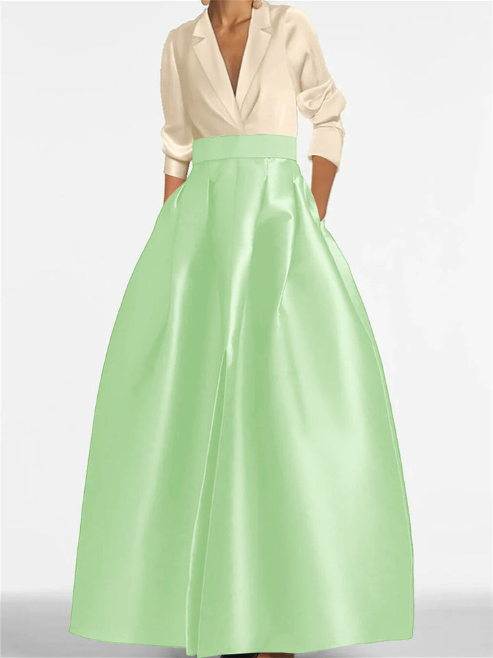 Robe de Mère de la Mariée Coupe A-Line/Princess à Col en V et Manches Longues avec Poches