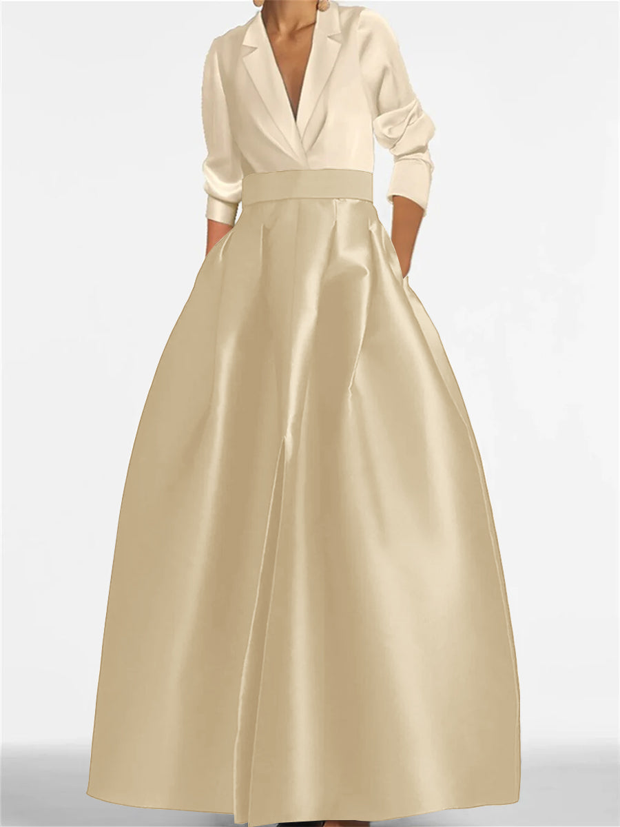 Robe de Mère de la Mariée Coupe A-Line/Princess à Col en V et Manches Longues avec Poches