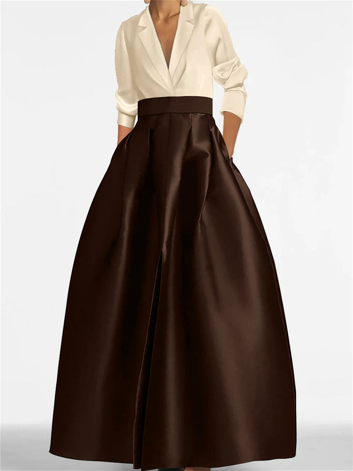 Robe de Mère de la Mariée Coupe A-Line/Princess à Col en V et Manches Longues avec Poches