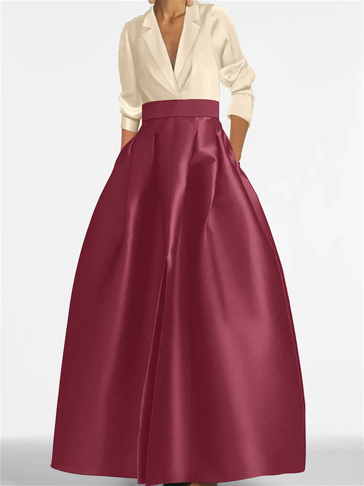 Robe de Mère de la Mariée Coupe A-Line/Princess à Col en V et Manches Longues avec Poches