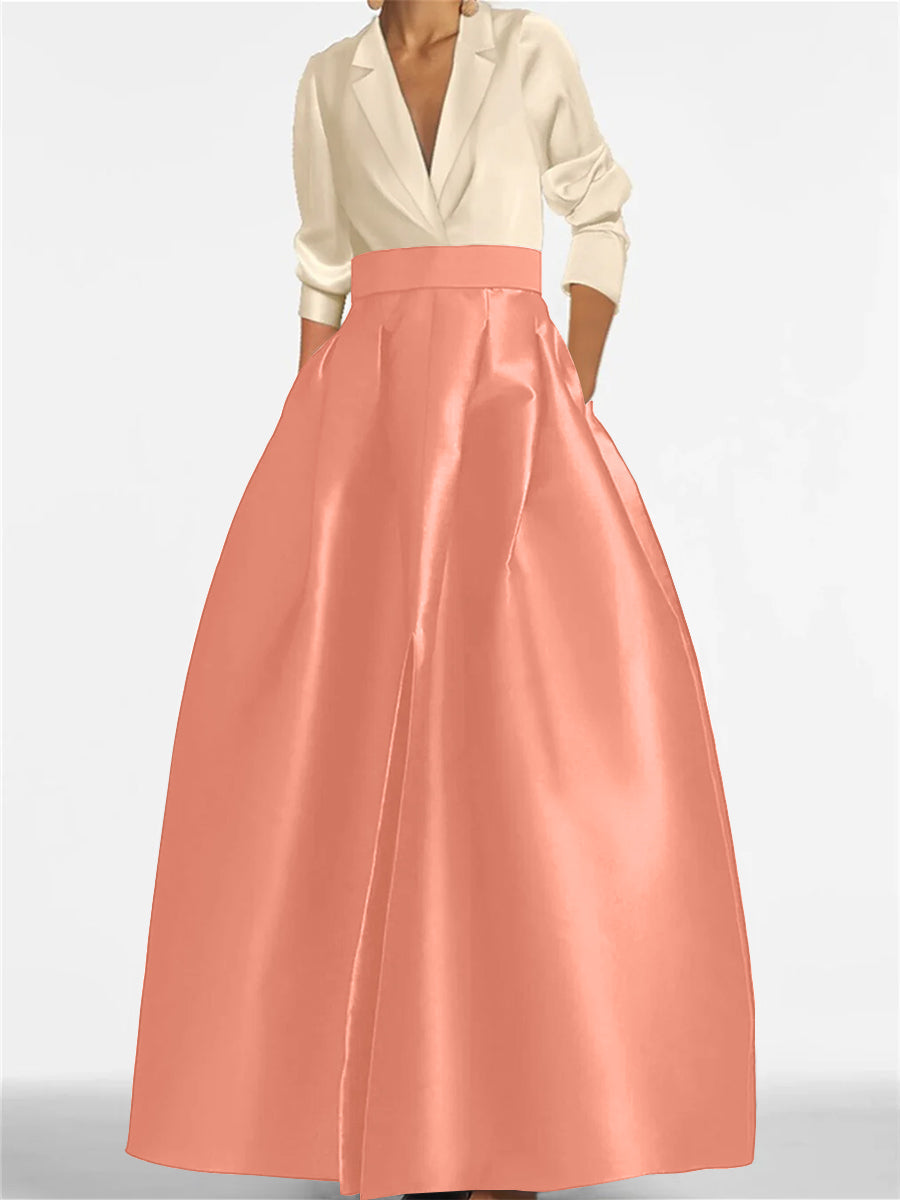 Robe de Mère de la Mariée Coupe A-Line/Princess à Col en V et Manches Longues avec Poches