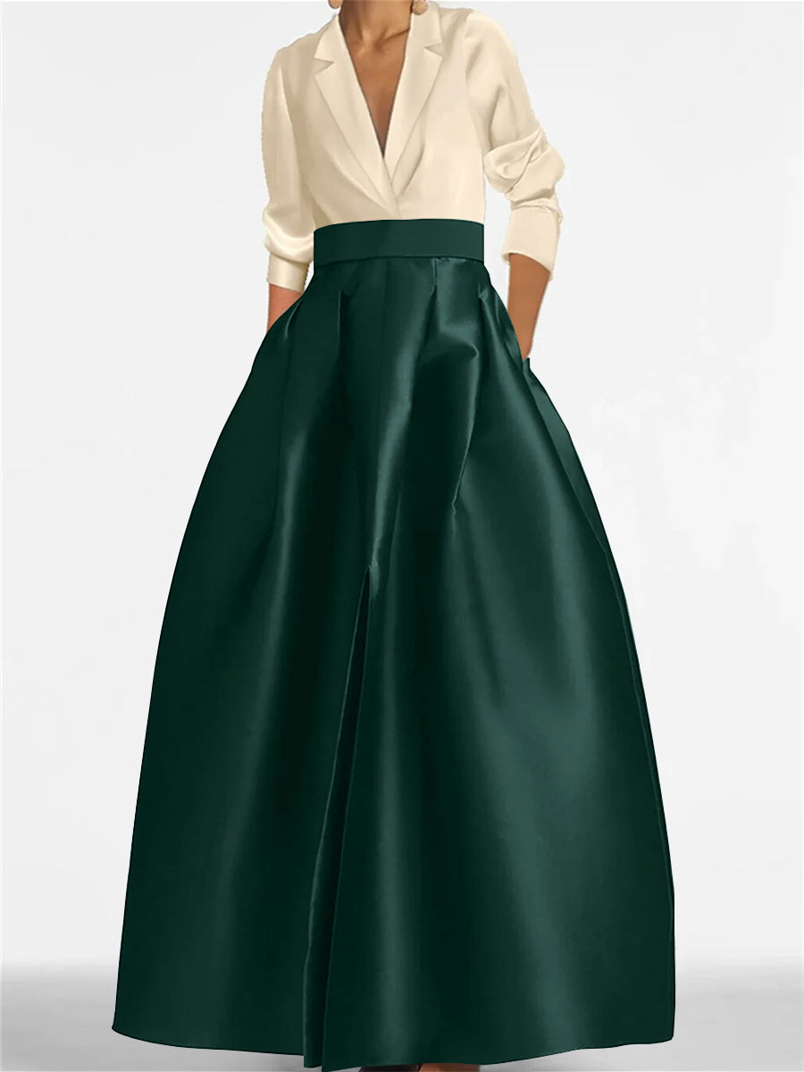 Robe de Mère de la Mariée Coupe A-Line/Princess à Col en V et Manches Longues avec Poches