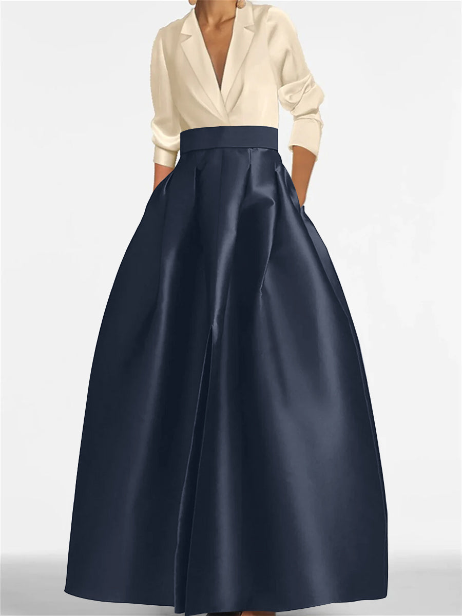 Robe de Mère de la Mariée Coupe A-Line/Princess à Col en V et Manches Longues avec Poches