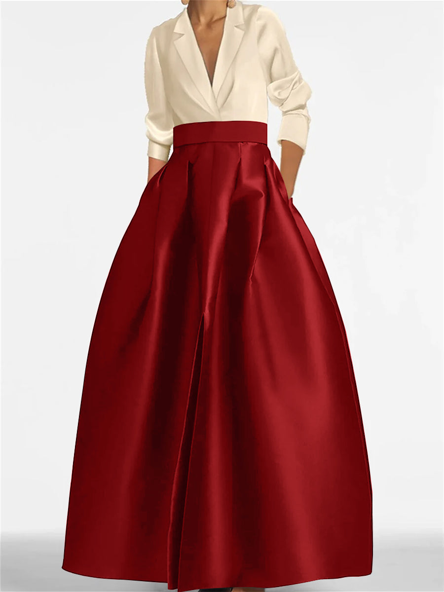 Robe de Mère de la Mariée Coupe A-Line/Princess à Col en V et Manches Longues avec Poches
