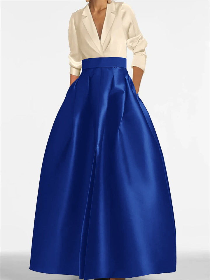 Robe de Mère de la Mariée Coupe A-Line/Princess à Col en V et Manches Longues avec Poches