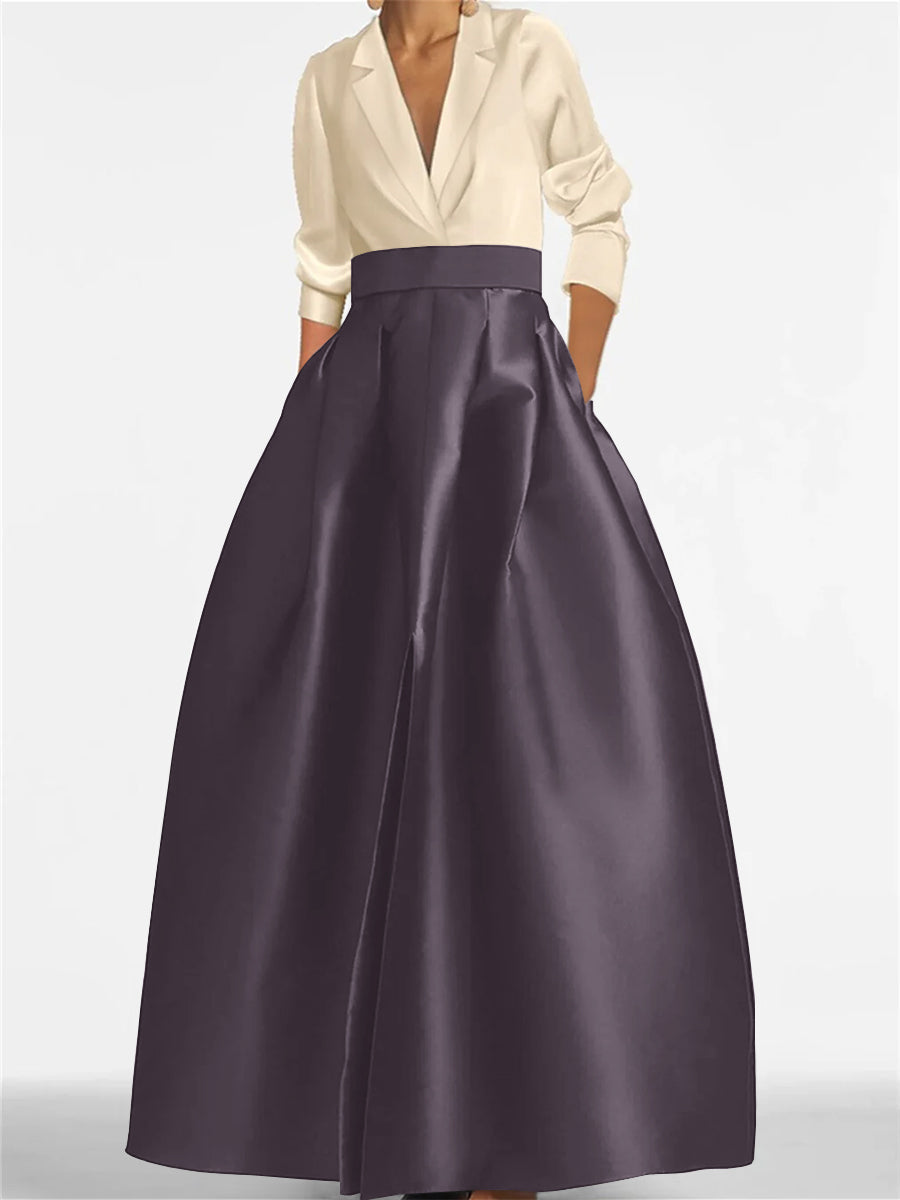 Robe de Mère de la Mariée Coupe A-Line/Princess à Col en V et Manches Longues avec Poches