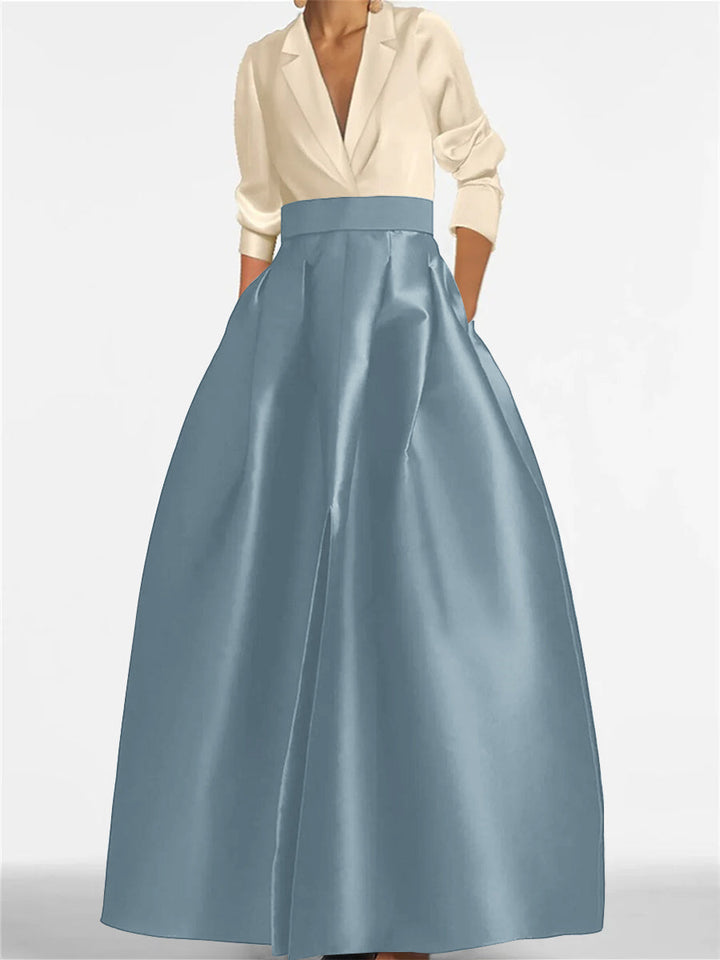 Robe de Mère de la Mariée Coupe A-Line/Princess à Col en V et Manches Longues avec Poches