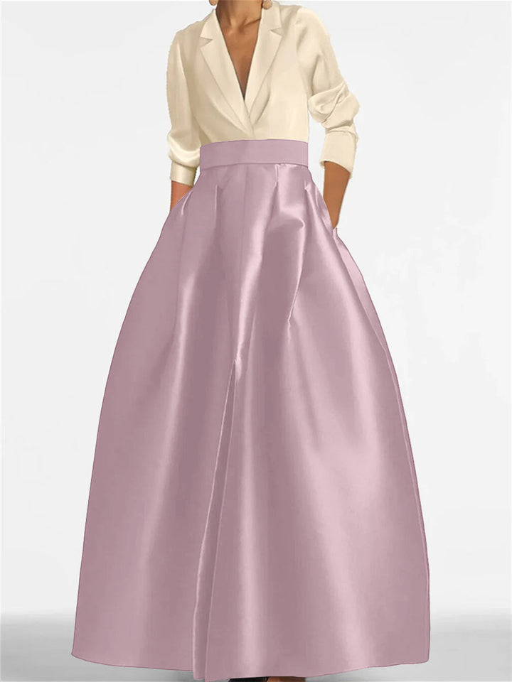 Robe de Mère de la Mariée Coupe A-Line/Princess à Col en V et Manches Longues avec Poches