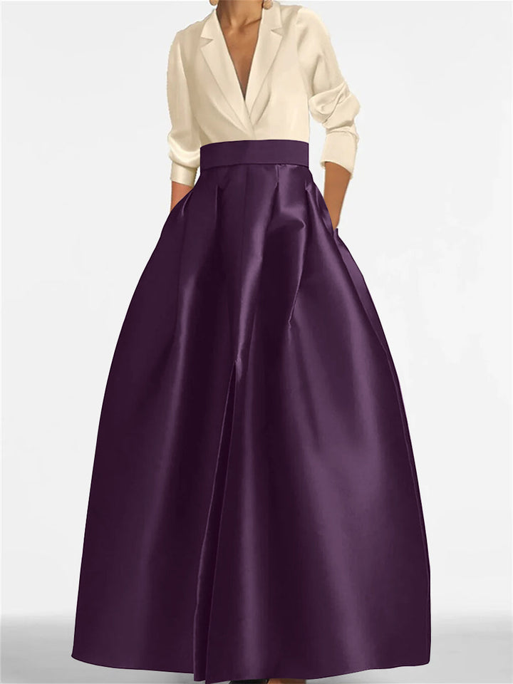 Robe de Mère de la Mariée Coupe A-Line/Princess à Col en V et Manches Longues avec Poches