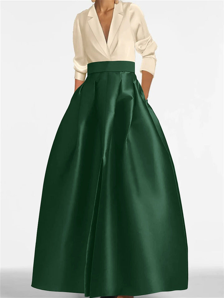 Robe de Mère de la Mariée Coupe A-Line/Princess à Col en V et Manches Longues avec Poches