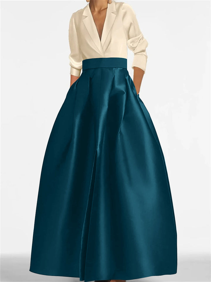 Robe de Mère de la Mariée Coupe A-Line/Princess à Col en V et Manches Longues avec Poches