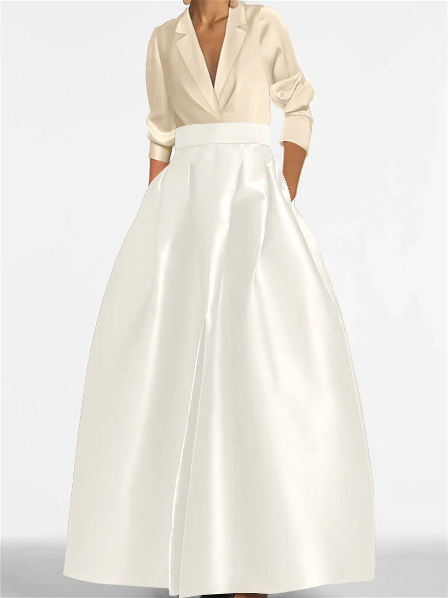 Robe de Mère de la Mariée Coupe A-Line/Princess à Col en V et Manches Longues avec Poches