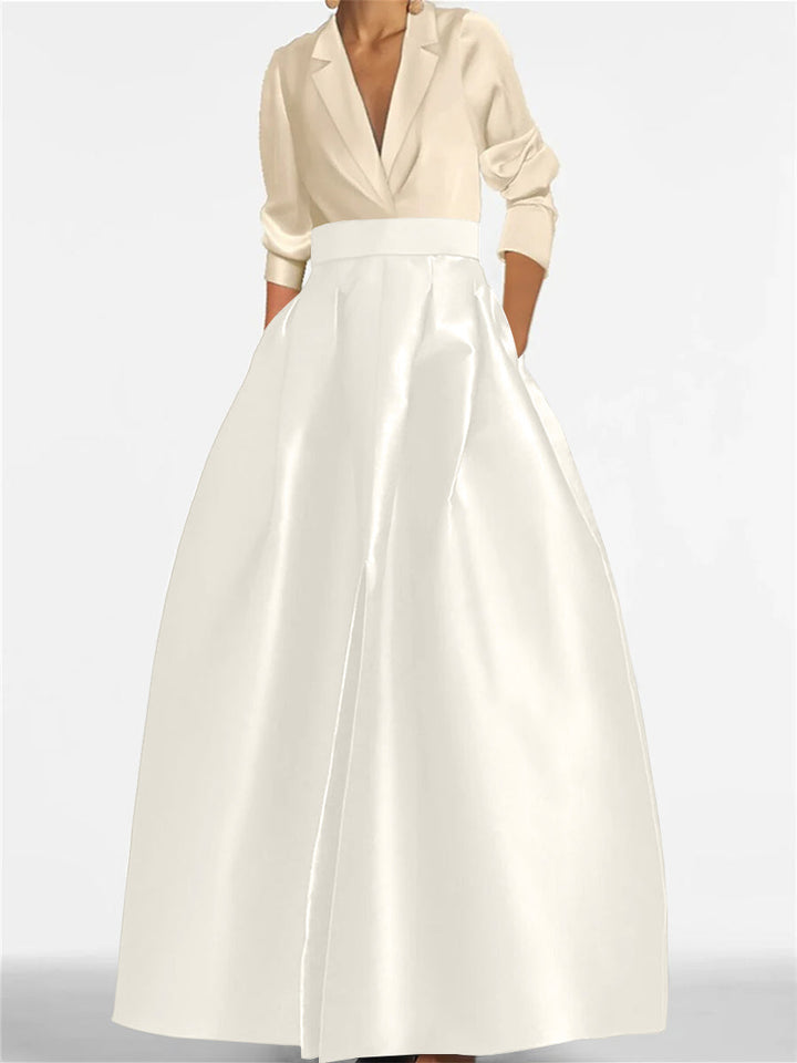Robe de Mère de la Mariée Coupe A-Line/Princess à Col en V et Manches Longues avec Poches