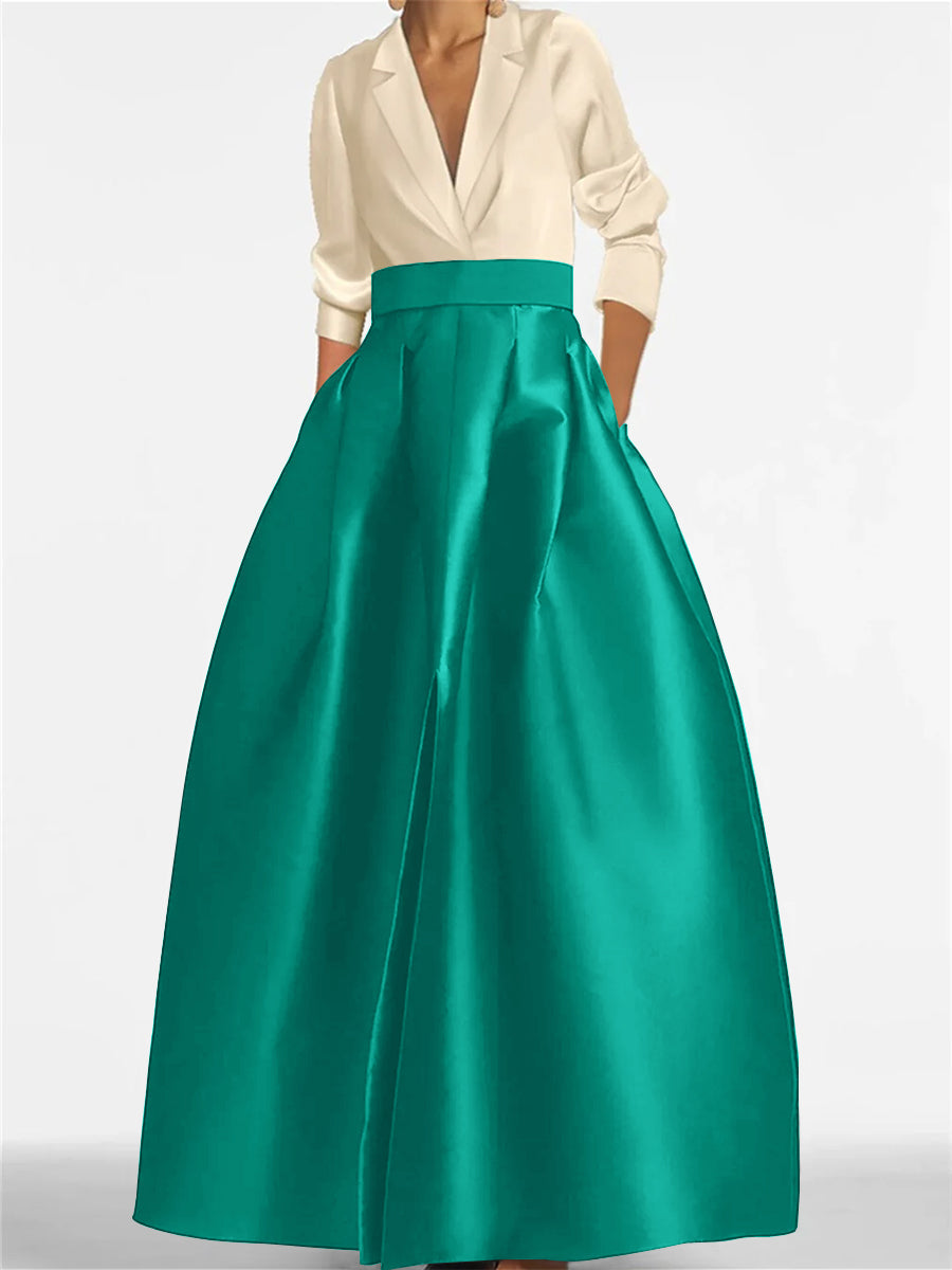 Robe de Mère de la Mariée Coupe A-Line/Princess à Col en V et Manches Longues avec Poches