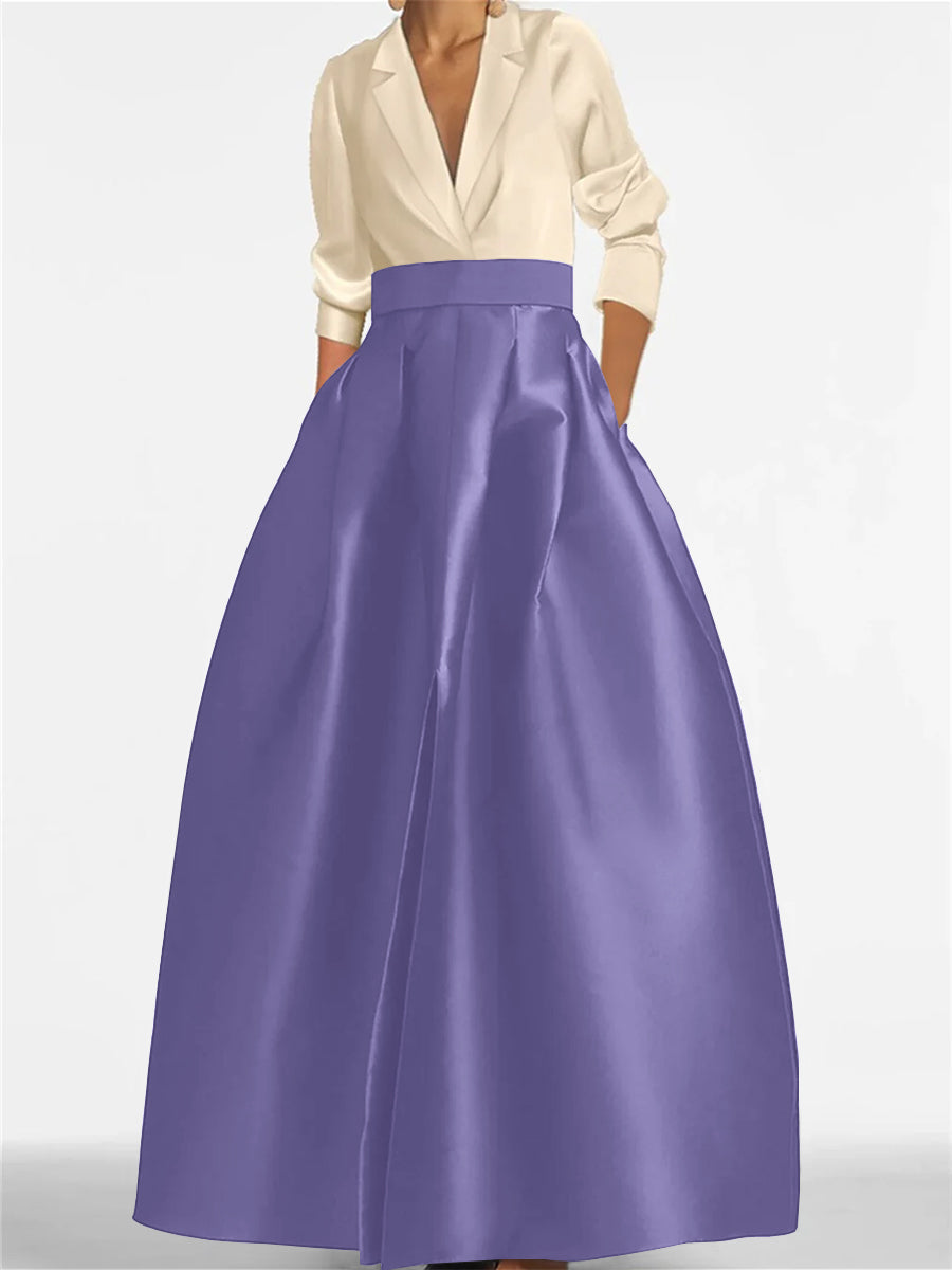 Robe de Mère de la Mariée Coupe A-Line/Princess à Col en V et Manches Longues avec Poches