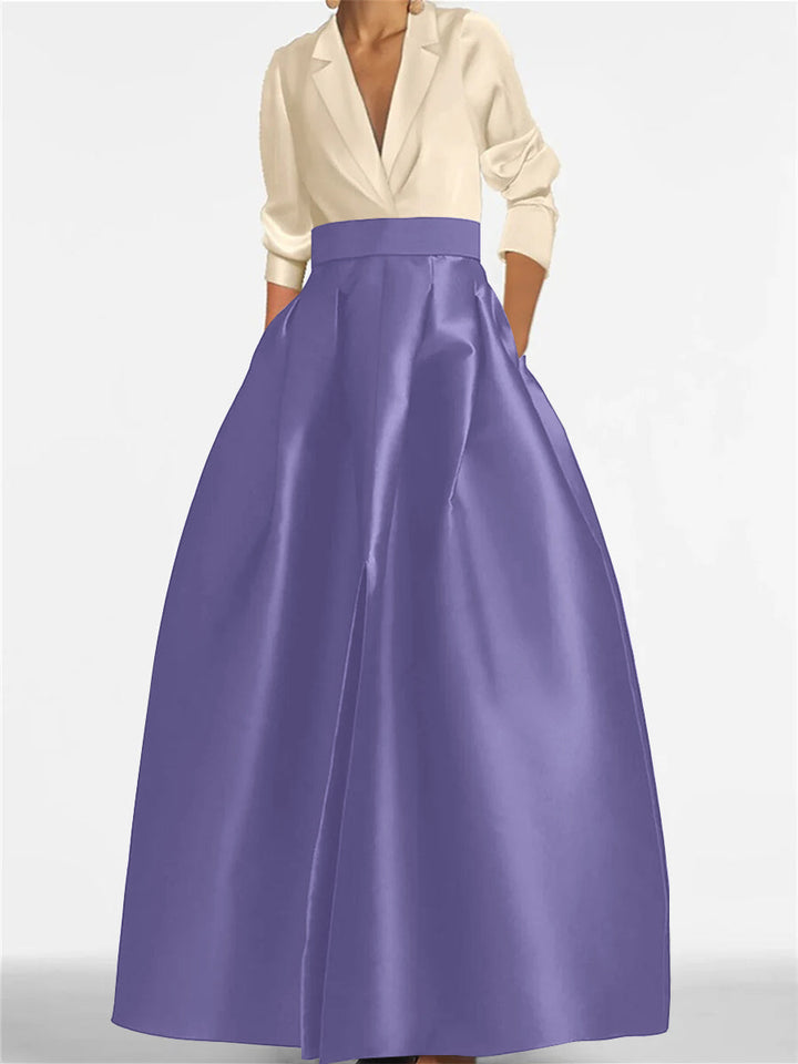 Robe de Mère de la Mariée Coupe A-Line/Princess à Col en V et Manches Longues avec Poches