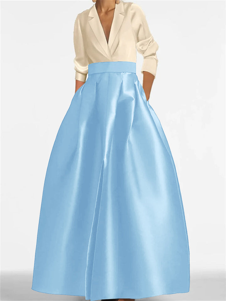 Robe de Mère de la Mariée Coupe A-Line/Princess à Col en V et Manches Longues avec Poches