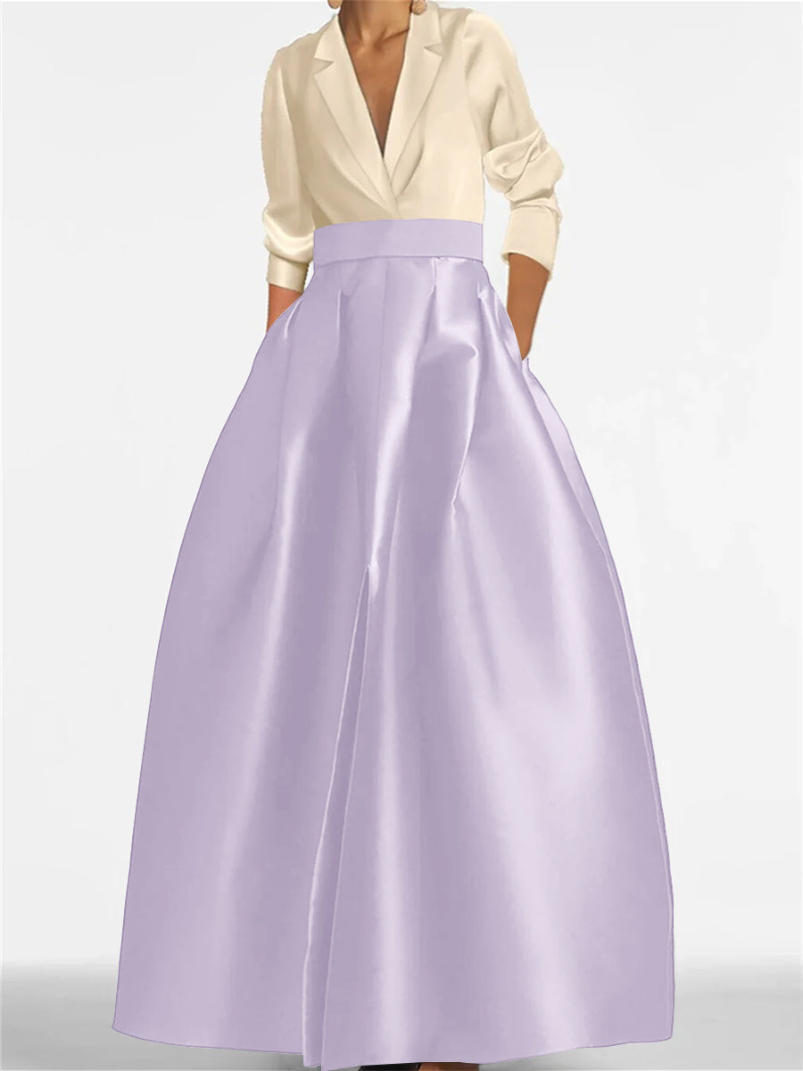 Robe de Mère de la Mariée Coupe A-Line/Princess à Col en V et Manches Longues avec Poches