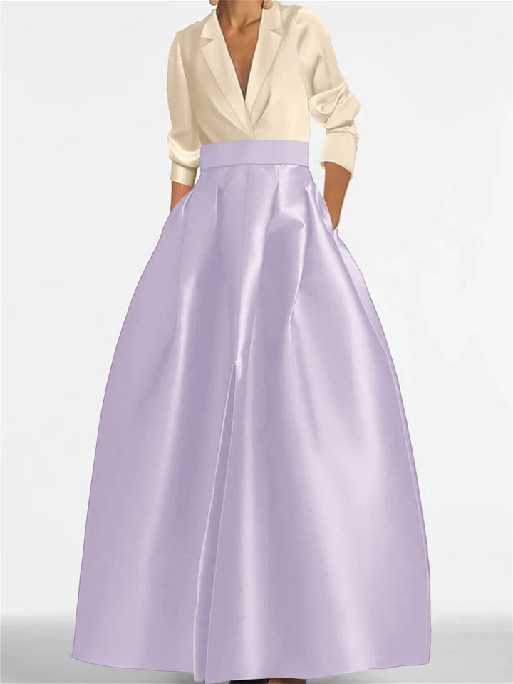 Robe de Mère de la Mariée Coupe A-Line/Princess à Col en V et Manches Longues avec Poches