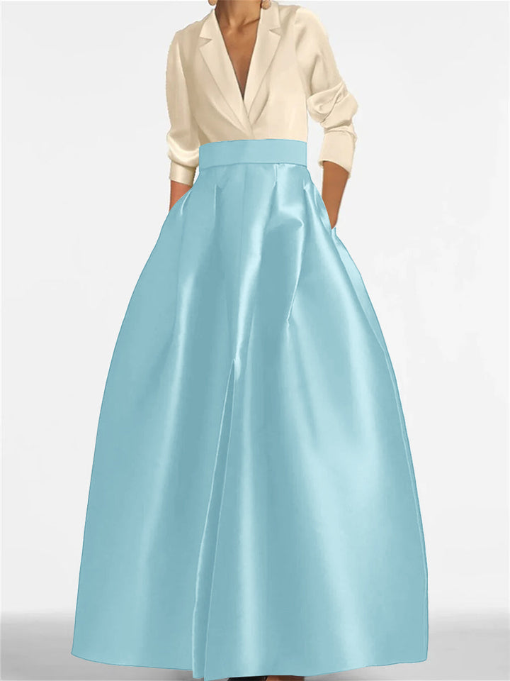 Robe de Mère de la Mariée Coupe A-Line/Princess à Col en V et Manches Longues avec Poches