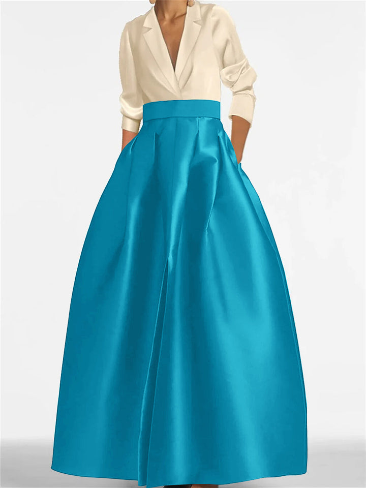 Robe de Mère de la Mariée Coupe A-Line/Princess à Col en V et Manches Longues avec Poches