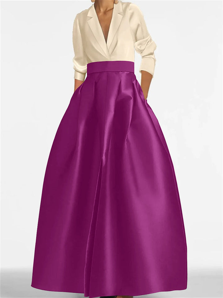 Robe de Mère de la Mariée Coupe A-Line/Princess à Col en V et Manches Longues avec Poches