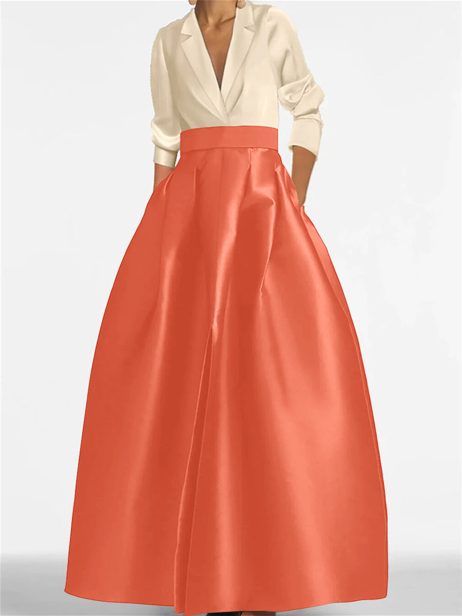 Robe de Mère de la Mariée Coupe A-Line/Princess à Col en V et Manches Longues avec Poches