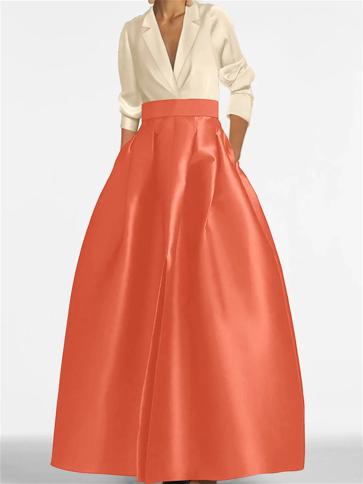 Robe de Mère de la Mariée Coupe A-Line/Princess à Col en V et Manches Longues avec Poches